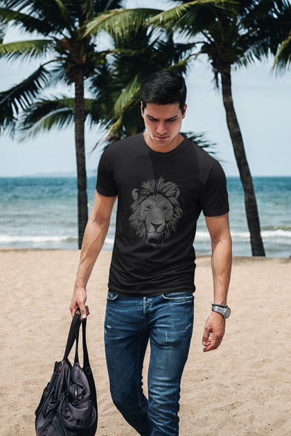 Lion King! Men's Black Round Neck T-shirt - Zaathi
