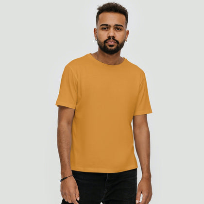 Men Golden Yellow Round Neck T-shirt - Zaathi