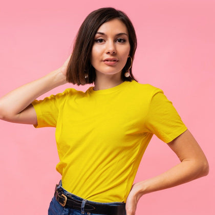 Women Fluorescent Yellow Round Neck T-shirt - Zaathi