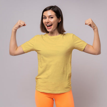 Women Solid Yellow Round Neck T-shirt - Zaathi